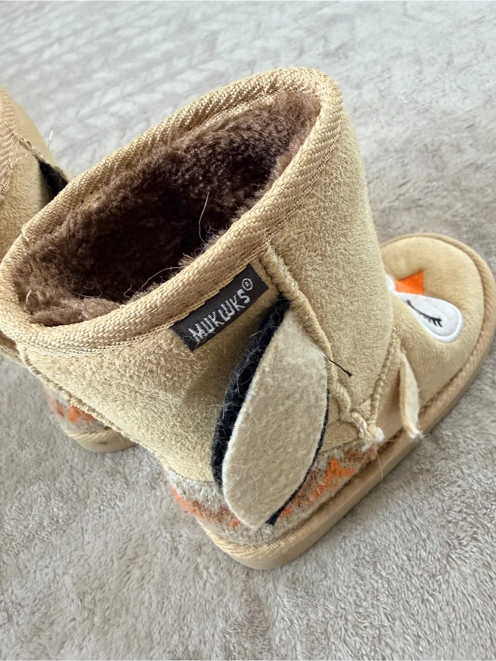 MUK LUKS Kids Tan Owl Faux Fur Cute Boots Size 11